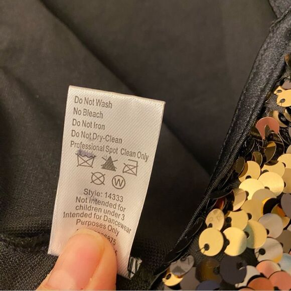 WEISSMAN Dance Costume sassy sequin Montero 14333 black gold feathers -MC 10/12 - Picture 4 of 9